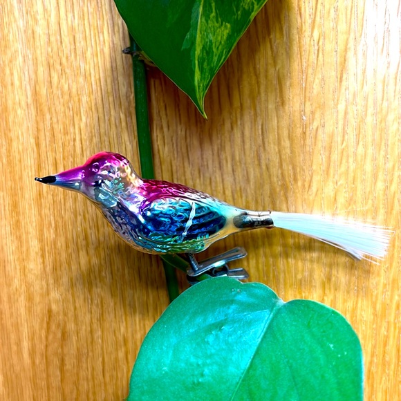 Vintage Glass Blown Bird Clip On Christmas Ornament with Tail - Picture 4 of 8